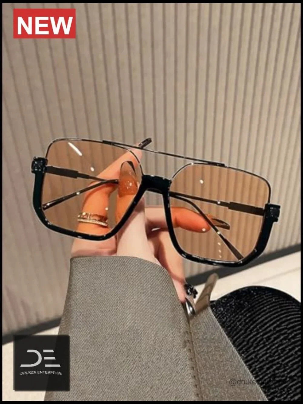 Oversized Aviator Sunglasses Metal Frame Square Double Bridge 70s Retro